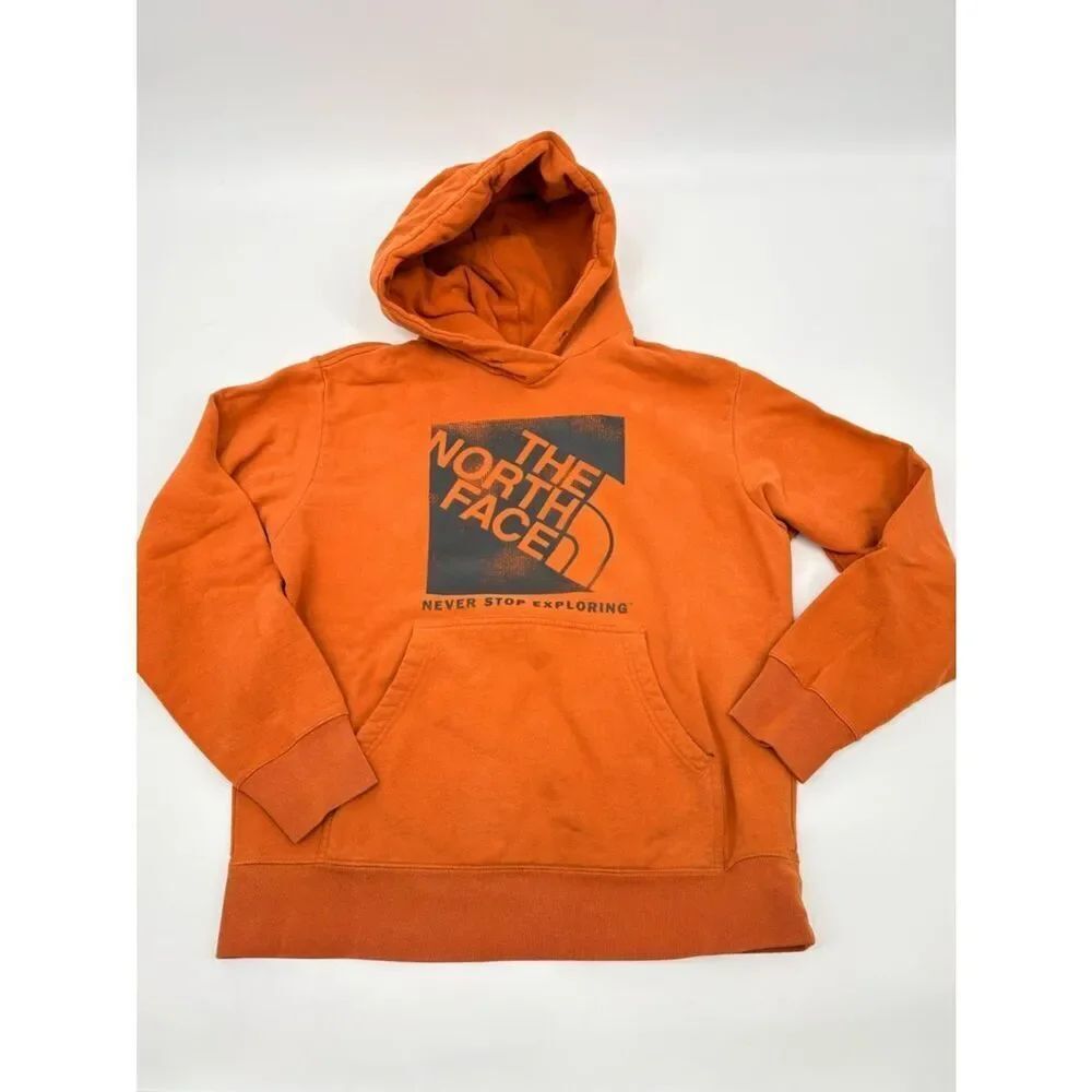 The North Face Men's Orange Crewneck Hoodie with Logo